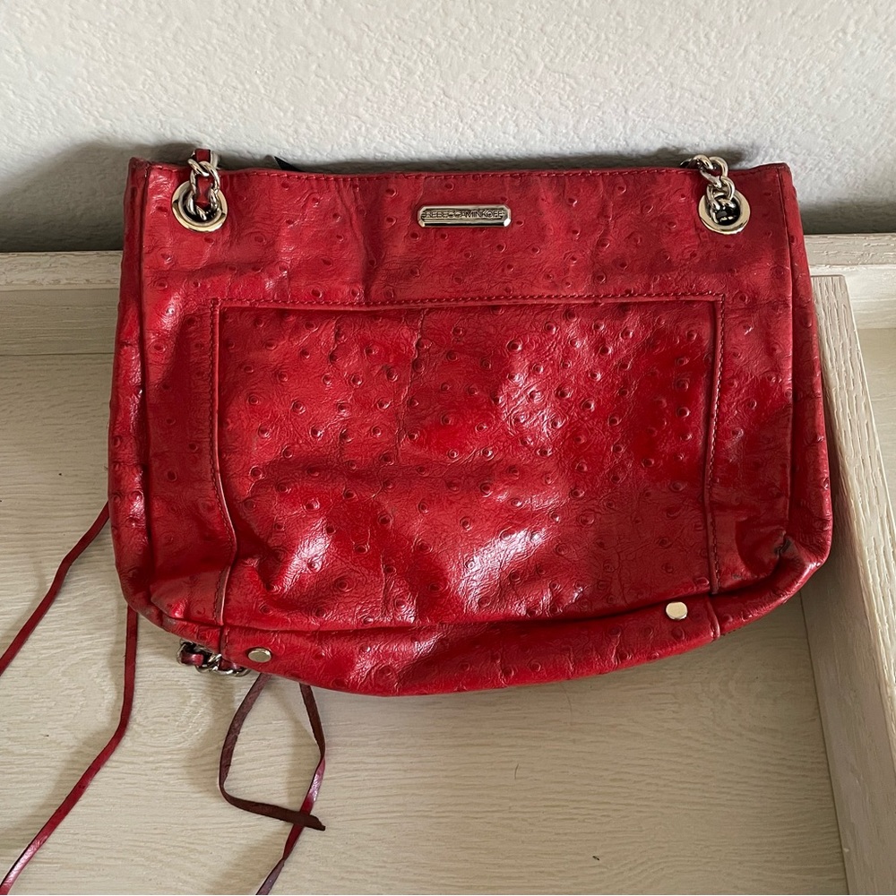 Red Ostrich Leather Rebecca Minkoff Shoulder Bag